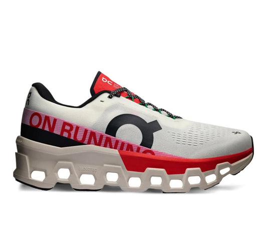 On Cloudmonster white red - high-performance athletic footwear in White with advanced cushioning