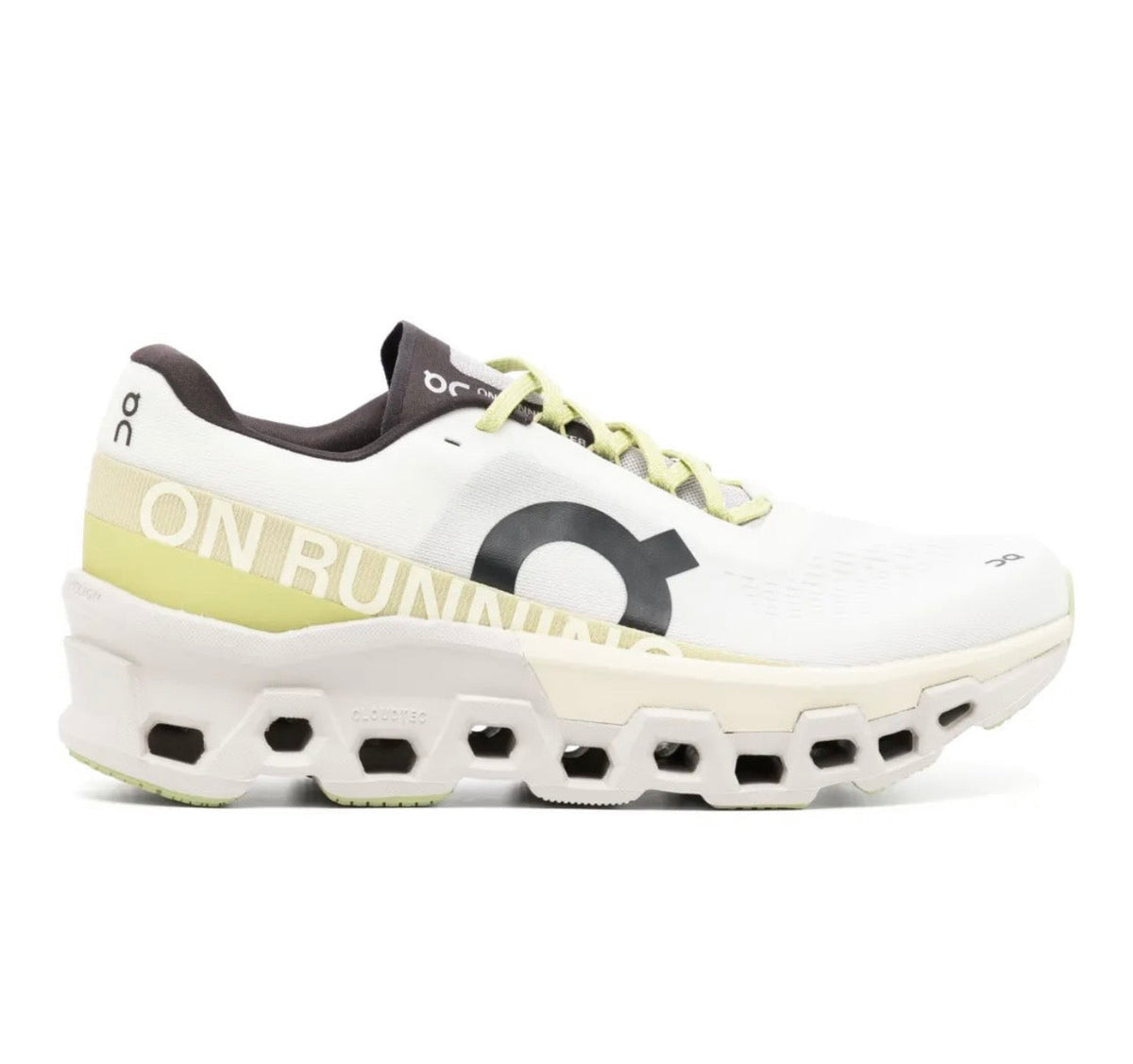 On Cloudmonster white yellow - high-performance athletic footwear in White with advanced cushioning