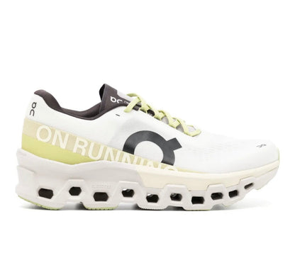 On Cloudmonster white yellow - high-performance athletic footwear in White with advanced cushioning